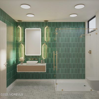 Bathroom, Glass Shower, Interior, Recessed Lighting