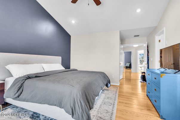 Bedroom, Interior, Recessed Lighting, Wood Texture Flooring