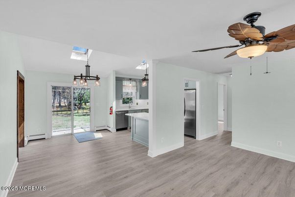 Interior, Kitchen, Pendant Lights, Stainless Steel Appliances, Wood Texture Flooring