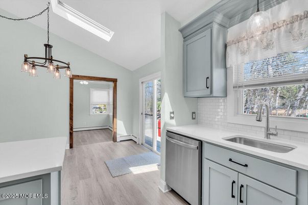 Interior, Kitchen, Pendant Lights, Wood Texture Flooring