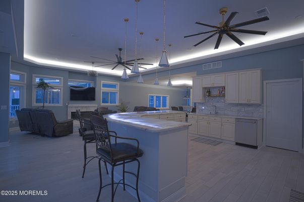 Interior, Kitchen, Pendant Lights, Recessed Lighting, Wood Texture Flooring