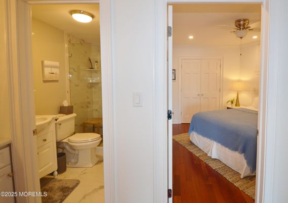 Bathroom, Bedroom, Glass Shower, Interior, Marble, Marble Walls, Recessed Lighting