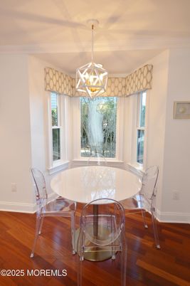 Dining room, Interior, Pendant Lights, Wood Texture Flooring