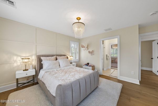 Bedroom, Chandelier, Interior, Wood Texture Flooring