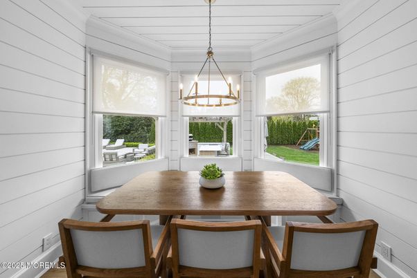 Dining room, Interior, Pendant Lights, Wood Texture Flooring