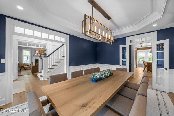 Dining room, Interior, Pendant Lights, Recessed Lighting, Wood Texture Flooring