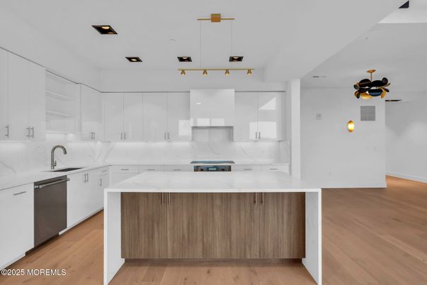 Interior, Kitchen, Pendant Lights, Recessed Lighting, Wood Texture Flooring