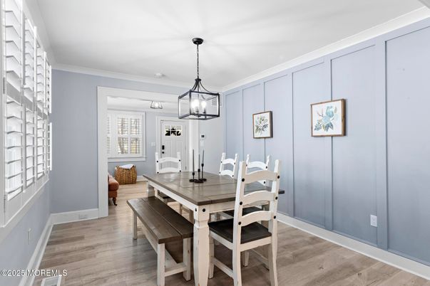Dining room, Interior, Pendant Lights, Wood Texture Flooring