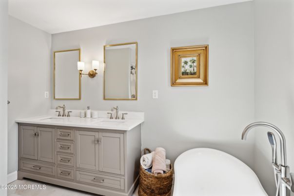 Bathroom, Dual Sink Vanities, Free Standing Baths, Interior, Marble
