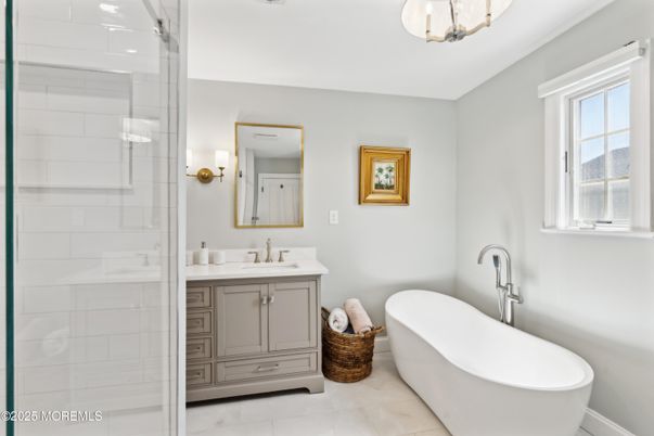 Bathroom, Dual Sink Vanities, Free Standing Baths, Glass Shower, Interior