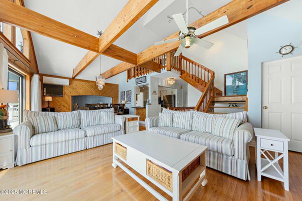 Dining room, Interior, Kitchen, Living room, Pendant Lights, Wooden Beams, Wood Texture Flooring