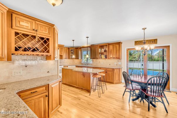 Dining room, Interior, Kitchen, Pendant Lights, Wood Texture Flooring