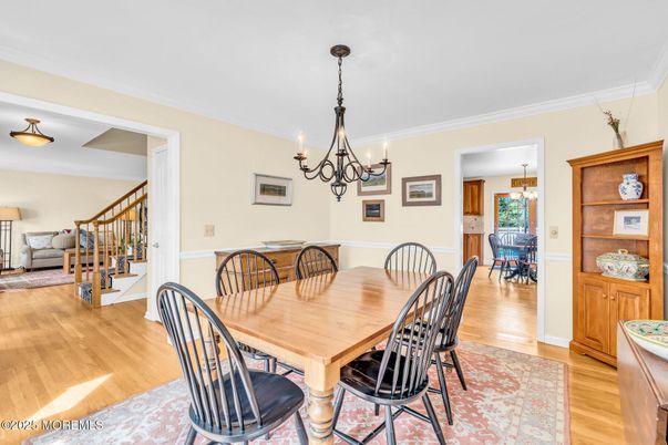 Chandelier, Dining room, Interior, Wood Texture Flooring