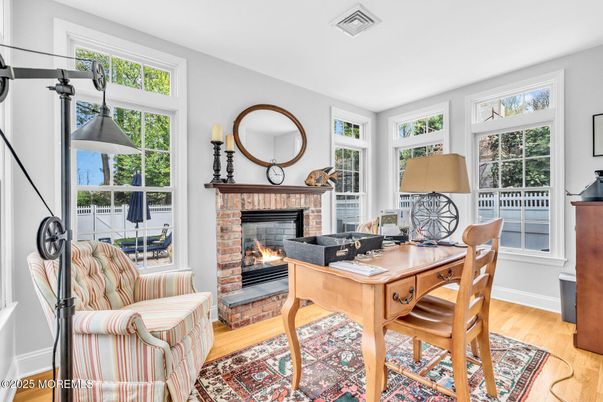 Fireplace, Home Office, Interior, Wood Texture Flooring