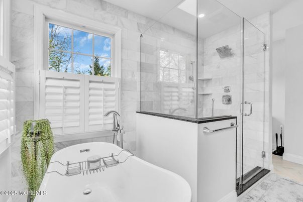 Bathroom, Glass Shower, Interior, Marble Walls, Recessed Lighting