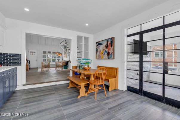 Dining room, Interior, Recessed Lighting, Wood Texture Flooring