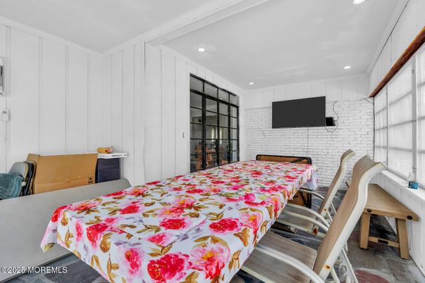 Dining room, Interior, Recessed Lighting, Stone Walls