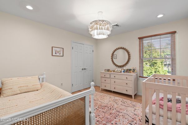 Bedroom, Chandelier, Interior, Recessed Lighting, Wood Texture Flooring