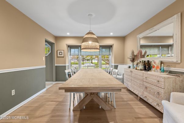 Dining room, Interior, Recessed Lighting, Wood Texture Flooring