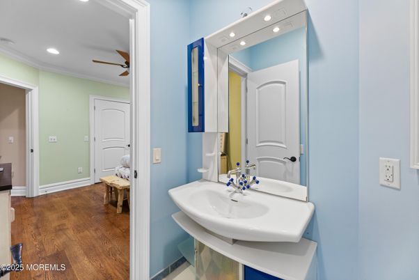 Bathroom, Interior, Recessed Lighting, Wood Texture Flooring