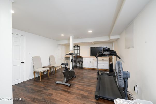 Fitness Equipment, Home Office, Interior, Recessed Lighting, Wood Texture Flooring