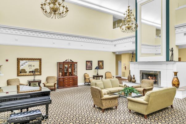 Chandelier, Fireplace, Interior, Living room, Piano, Recessed Lighting