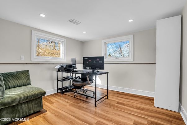 Home Office, Interior, Recessed Lighting, Wood Texture Flooring