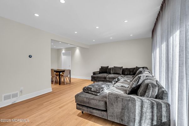 Dining room, Interior, Living room, Recessed Lighting, Wood Texture Flooring