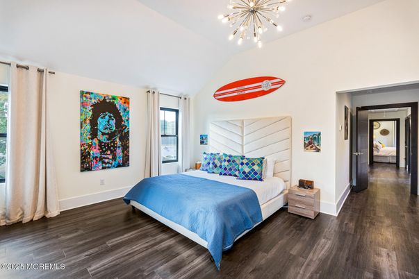 Bedroom, Interior, Pendant Lights, Wood Texture Flooring