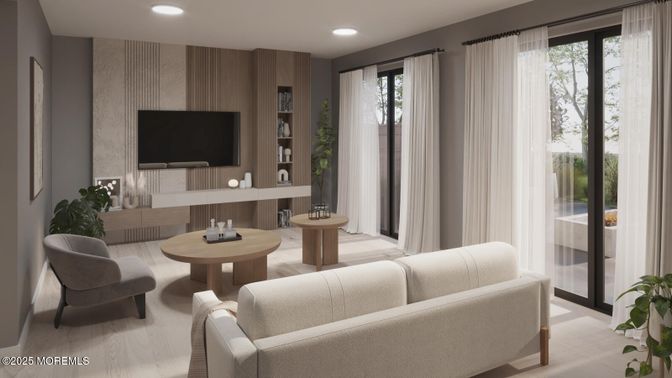 Interior, Living room, Recessed Lighting, Wood Texture Flooring