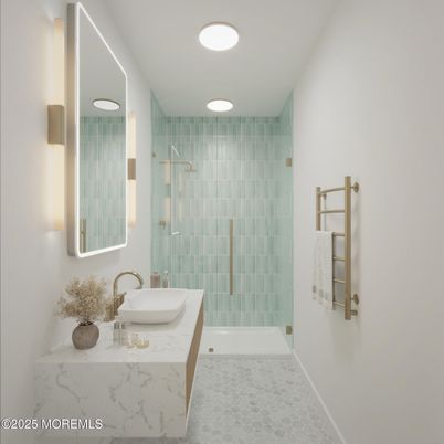 Bathroom, Glass Shower, Interior, Recessed Lighting