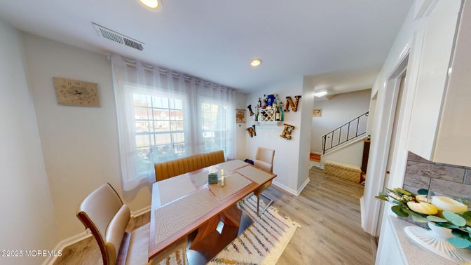 Dining room, Interior, Recessed Lighting, Wood Texture Flooring