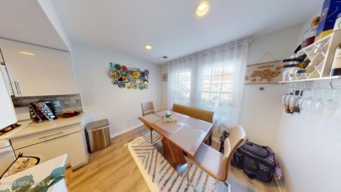 Dining room, Interior, Recessed Lighting, Wood Texture Flooring
