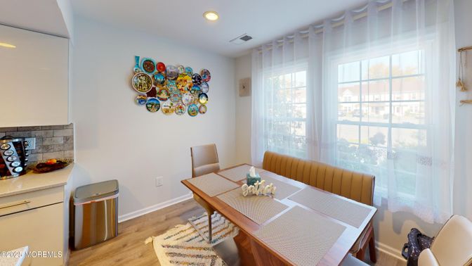 Dining room, Interior, Recessed Lighting, Wood Texture Flooring
