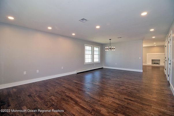 Empty room, Interior, Pendant Lights, Recessed Lighting, Wood Texture Flooring