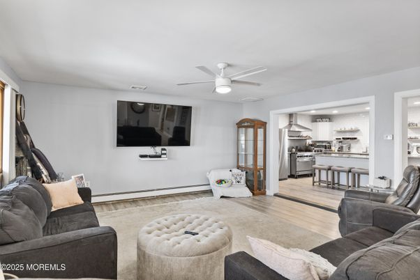 Interior, Kitchen, Living room, Recessed Lighting, Stainless Steel Appliances, Wood Texture Flooring