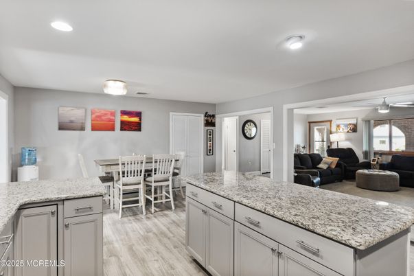 Dining room, Interior, Living room, Recessed Lighting, Wood Texture Flooring