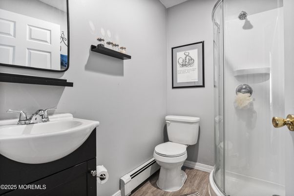 Bathroom, Glass Shower, Interior, Wood Texture Flooring