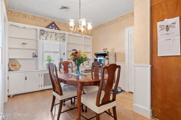 Chandelier, Dining room, Interior, Wood Texture Flooring