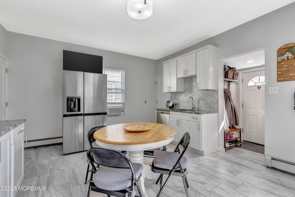 Dining room, Interior, Kitchen, Marble, Stainless Steel Appliances, Wood Texture Flooring