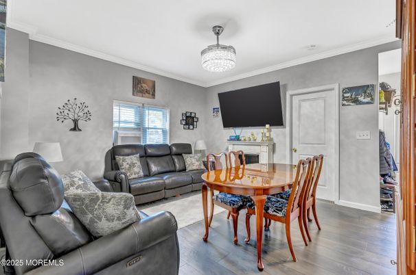 Dining room, Fireplace, Interior, Living room, Wood Texture Flooring