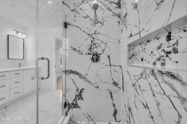 Bathroom, Glass Shower, Interior, Marble, Marble Walls