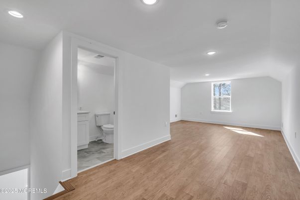 Bathroom, Empty room, Interior, Recessed Lighting, Wood Texture Flooring