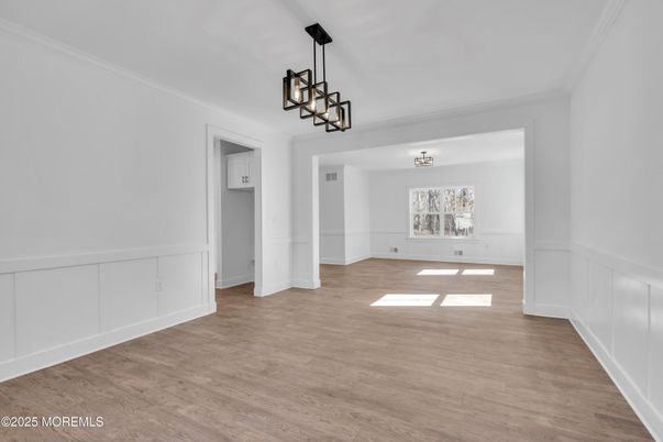 Empty room, Interior, Pendant Lights, Wood Texture Flooring