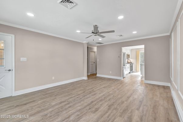 Empty room, Interior, Recessed Lighting, Wood Texture Flooring