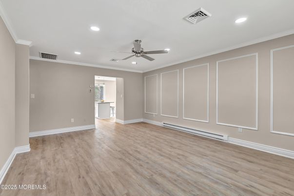 Empty room, Interior, Recessed Lighting, Wood Texture Flooring
