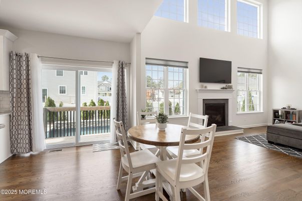 Dining room, Fireplace, Interior, Wood Texture Flooring