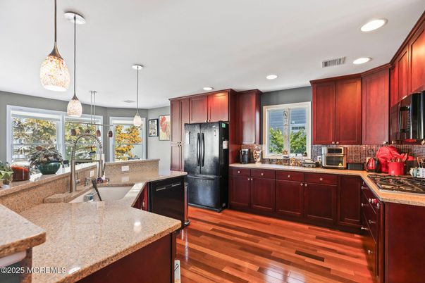 Interior, Kitchen, Pendant Lights, Recessed Lighting, Wood Texture Flooring