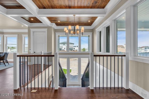 Chandelier, Interior, Recessed Lighting, Wooden Ceilings, Wood Texture Flooring