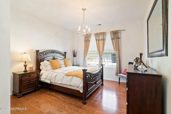 Bedroom, Chandelier, Interior, Wood Texture Flooring